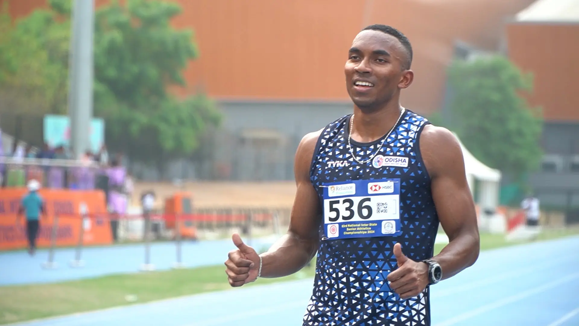 Animesh Kujur competing in the men's 200m for India