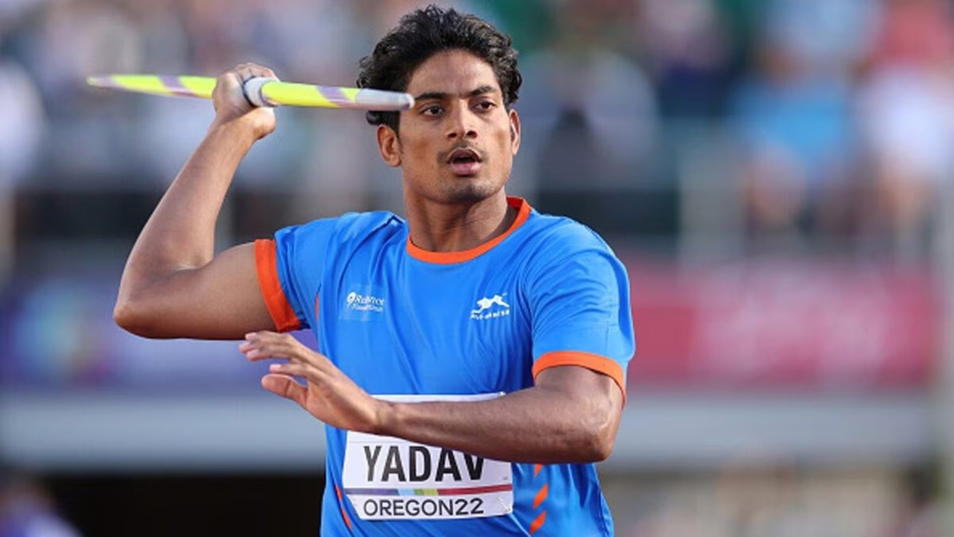 Rohit Yadav competing in the javelin throw event