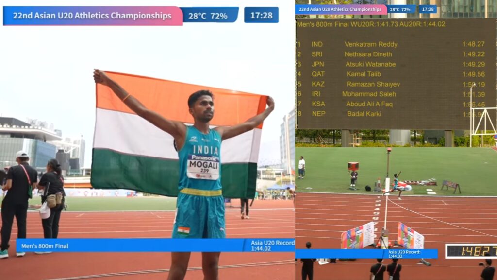Mogali Venkatram Reddy wins men's 800m gold at the U20 Asian Athletics Championships 2026 with a personal best of 1:48.27