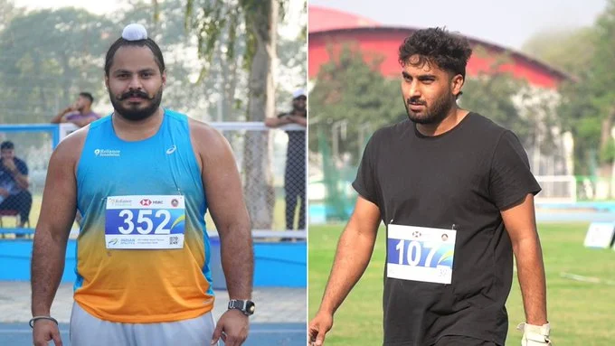 Damneet Singh and Praveen Kumar compete in the men's hammer throw at the Asian Games 2026
