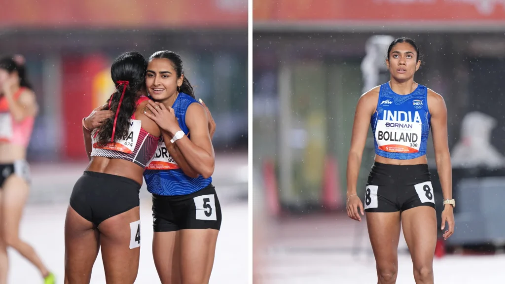 Harita Bhadra and Unnathi Aiyappa Bolland advance in the women's 200m at the 2026 Asian Games.