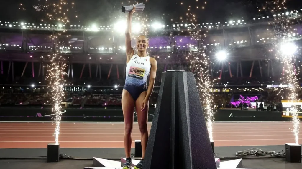 Larissa Iapichino competes in the long jump in Budapest