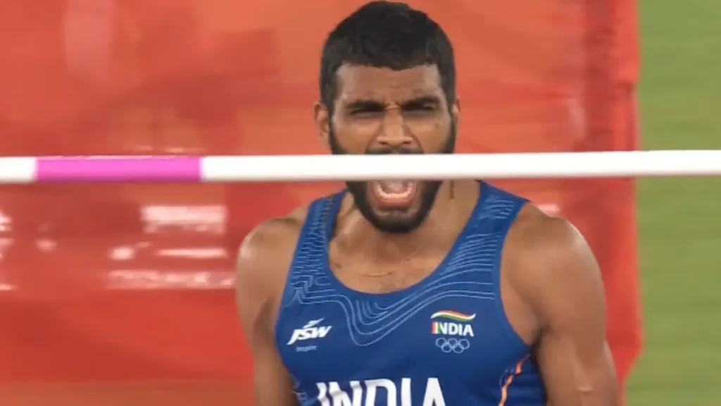 Sarvesh Anil Kushare competing in the men's high jump at the Asian Games