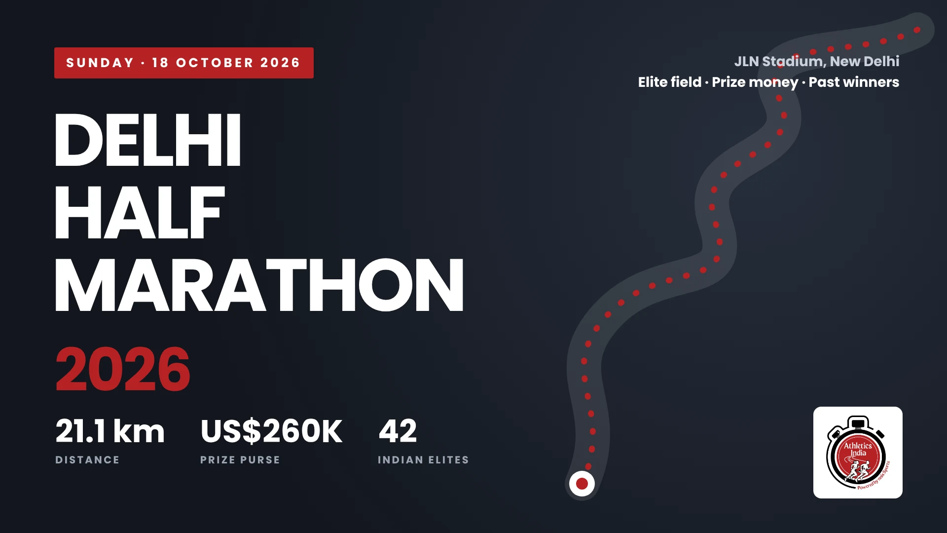 Delhi Half Marathon 2026 on 18 October at JLN Stadium, New Delhi: distance, prize purse and Indian elite field